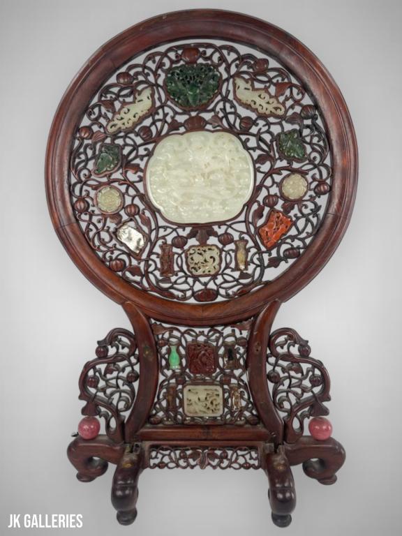 ANTIQUE CHINESE CARVED DRAGON JADE TABLE SCREEN (1 of 18)