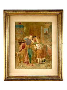 1874 Johann Georg Meyer Von Bremen: Johann Georg Meyer Von Bremen Berlin 1874, signed and dated on the right left corner of the art. diameters: Framed: H: 25 inches, W: 21 inches Unframed: H: 17 inches, W: 13 inches DL