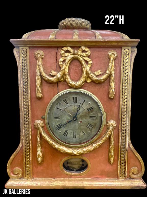 19TH CENTURY CARVED WOODEN TABLE CLOCK 22"H (1 of 5)