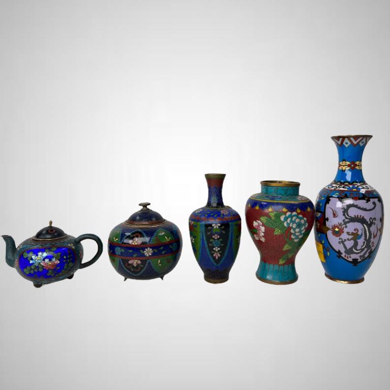 Collection of 5 Japanese Cloisonne Vases & Jars (1 of 3)