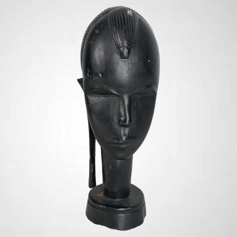 Vintage Ebony Wood African Carved Woman Head approx 7"h EF-CB-13-B: Vintage Ebony Wood African Carved Woman Head approx 7"h EF-CB-13-B