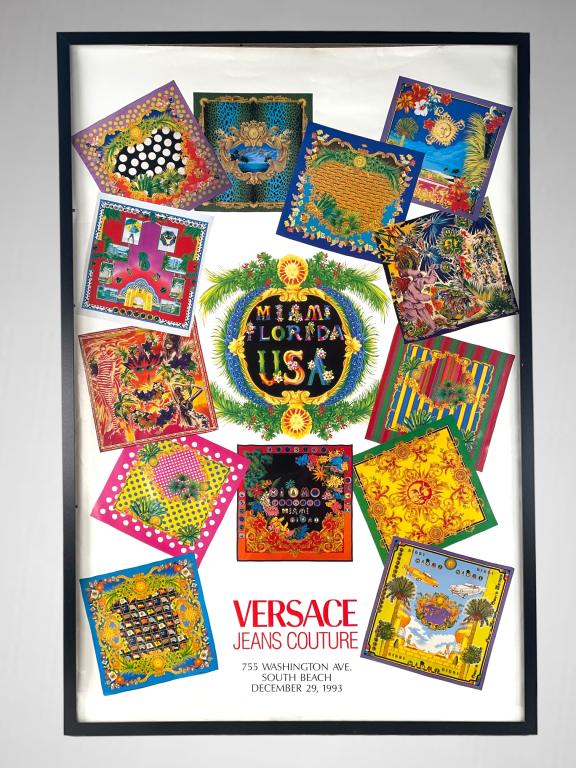 Documented Limited Edition Poster for the Inauguration of the Flagship Versace Boutique Dec 29 1993: Documented Limited Edition Poster for the Inauguration of the Flagship Versace Boutique South Beach, Framed, Vintage. 12/29/1993 Dimensions: 37" x 25" . EF/B15