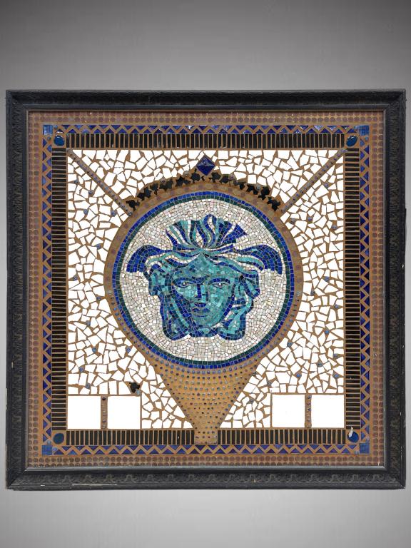 Framed Mosaic Medusa Exclusively Made for Versace Flagship Boutique South Beach: Framed Mosaic Medusa Exclusively Made for Versace Flagship Boutique South Beach. Dimensions: 53"H x 53"L EF/B13/B.W.