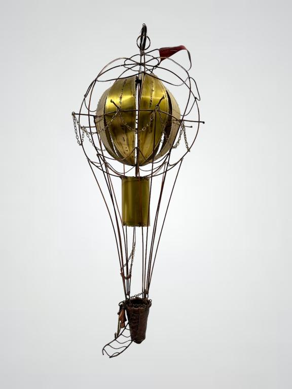 Vintage John Demont Brutalist Hot Air Balloon Jere Style Sculpture. Rare and Beautiful vintage: Vintage John Demont Brutalist Hot Air Balloon Jere Style Sculpture. Rare and Beautiful vintage hand-fashioned brass and steel hot air balloon sculpture created by California artist Don De Mott in the 