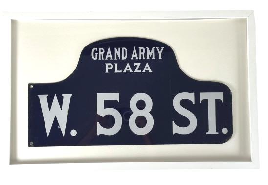NYC Grand Army Plaza & 58th St. Sign, Framed. c.1900s. New York, NY 10022. Grand Army Plaza is (1 of 2)