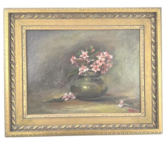 Oil on Canvas Flower Bouquet Still Life, Signed. Signed lower left corner, Robins. Dimensions:: Oil on Canvas Flower Bouquet Still Life, Signed. Signed lower left corner, Robins. Dimensions: 17.5"x21.5" total, 12"x16" canvas. EF/B15/SH;7a JM