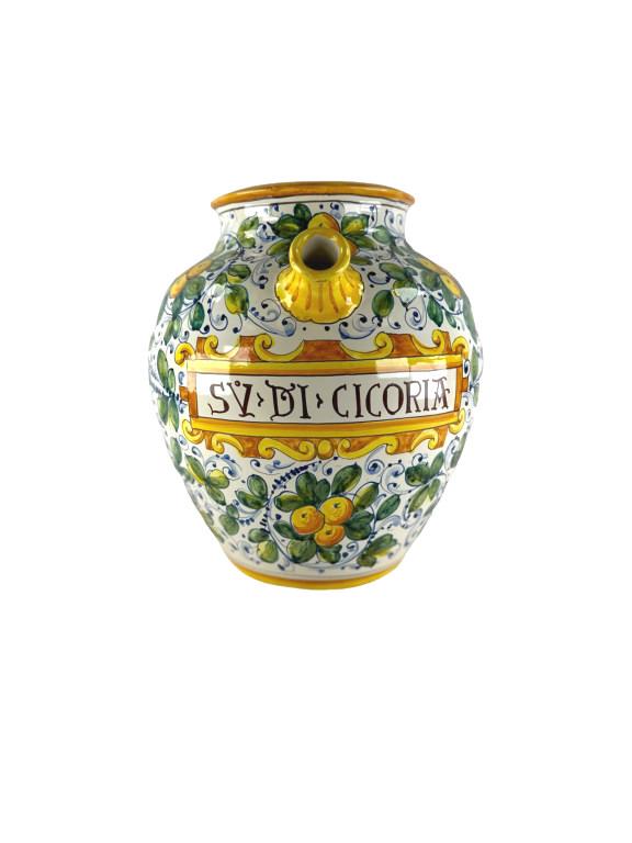 Collection of 4 Italian Majolica Glazed Two Handled Urns. Dimensions: Approx. 3 pcs: 12"H // 1 pc (1 of 4)