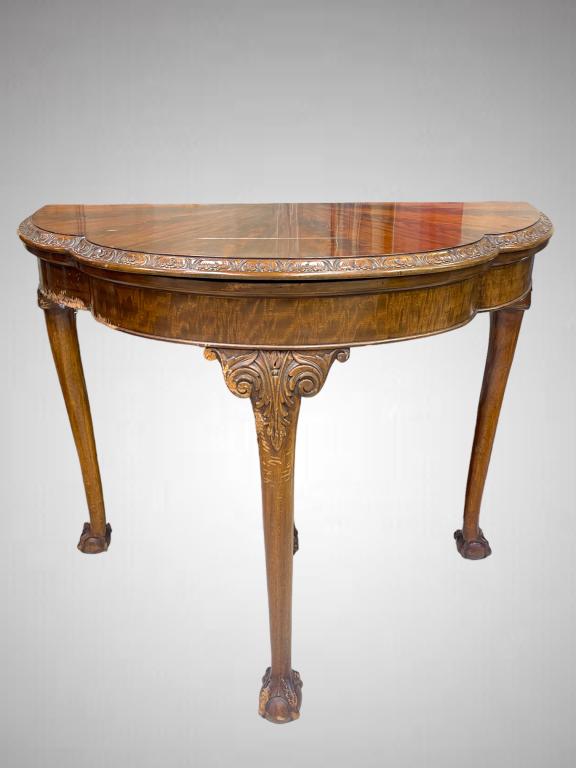 Antique Queen Ann Burr Style Walnut Console/Card Folding Table. Dimensions: 29"H, 36"W, 35"D open, (1 of 5)