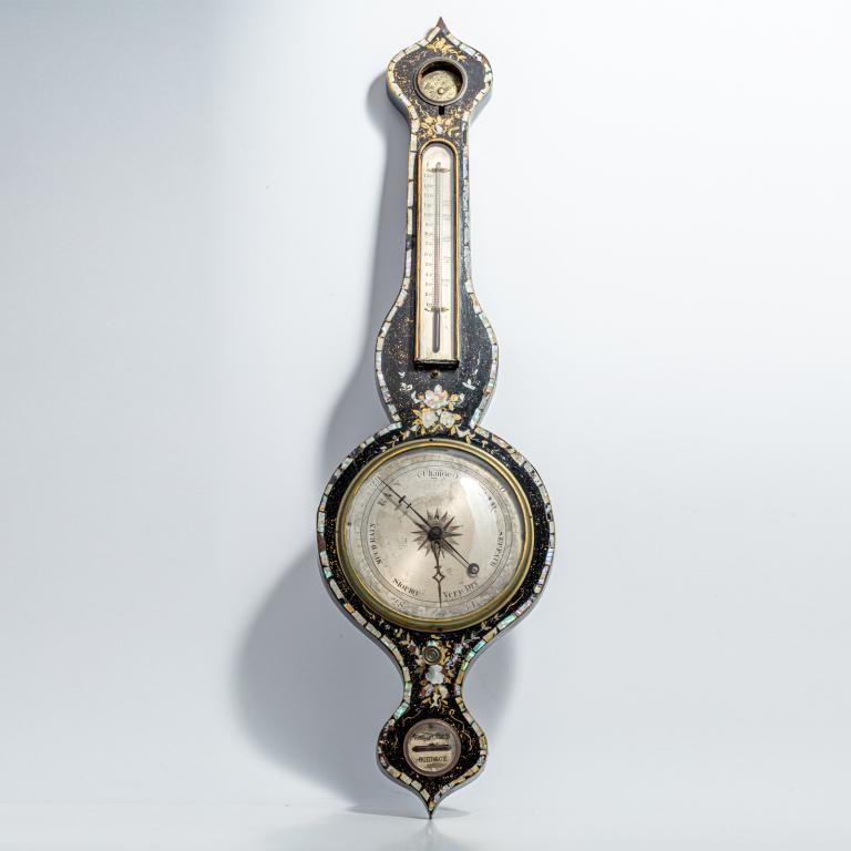 Antique Ebony Wood MOP Inlaid Wall Barometer (1 of 4)