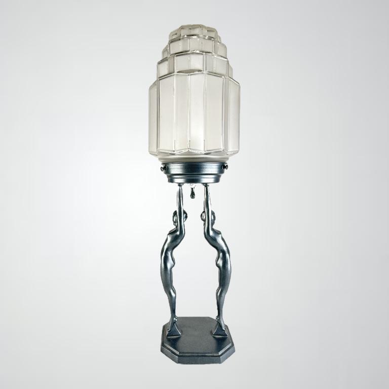 FrankArt Art Deco Double Nude Skyscraper Shade: FrankArt Art Deco Double Nude Skyscraper Shade Lamp. 1927 - Original. 1930-31 Collection FrankArt Two Nude Light #L211. Signed FrankArt '27 at base. Approx: 14in H with out shade, approx 21in. H with
