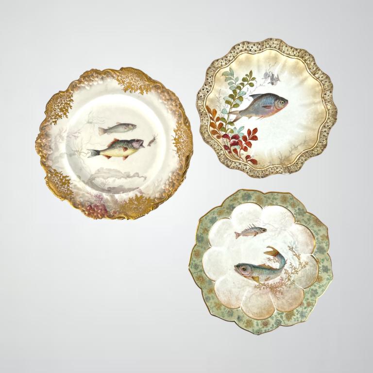Six Antique Doulton Burslem Porcelain Fish Plates (1 of 5)