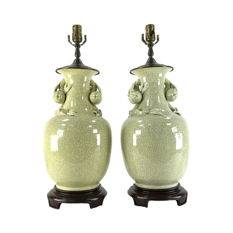 Pair of Asian Style Ceramic Crackle Celadon Lamps (1 of 4)
