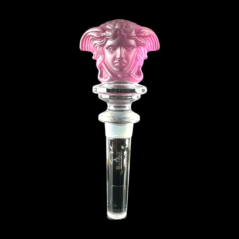 (1) Rosenthal Versace Medusa Stopper- Purple: (1) Rosenthal Versace Medusa Stopper- Purple. Includes original box. over 24% lead crystal, made in Austria. Signed. Approx DIMENSIONS: H: 5.25" x D: 2.25". EF/B19