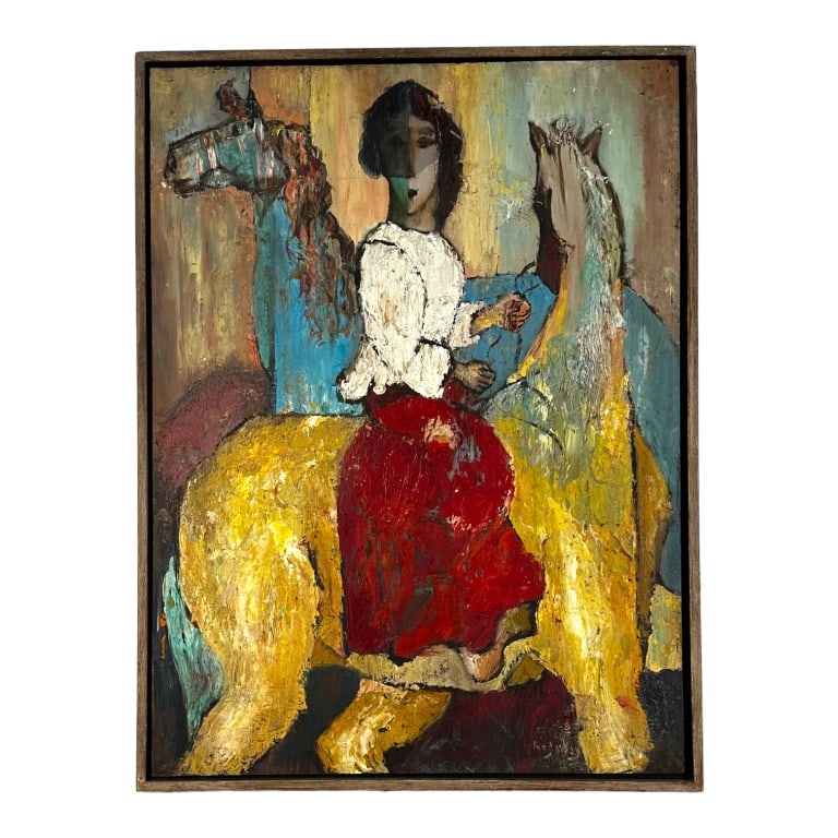 Signed Rodaway Oil on Board, Woman & Horses (1 of 4)