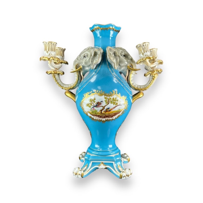 In the manner of Sevres, a Herend Hungarian hand painted "vase a tete de Elephant" after the (1 of 5)