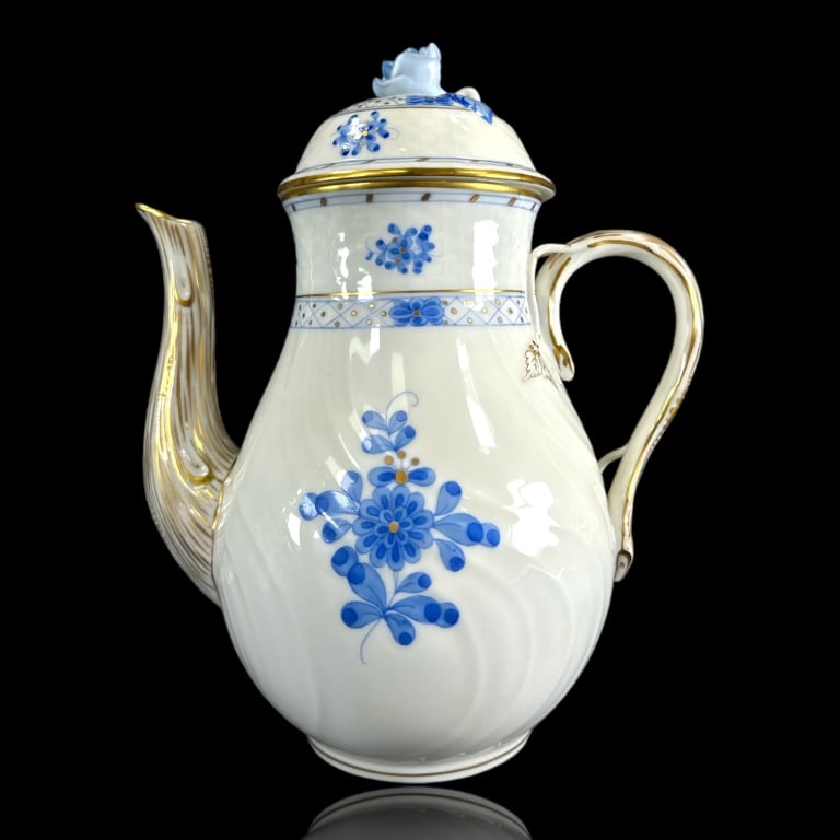 Herend Hungarian hand painted porcelain coffee pot in the "Blue Garden" pattern depicting blue (1 of 4)