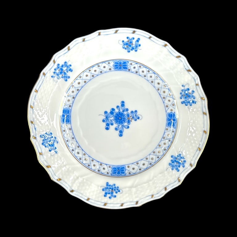 A set of 12 Herend Hungarian hand painted porcelain bread and butter plates in the "Blue Garden" (1 of 4)