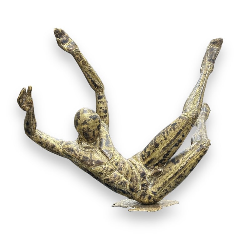 Jacques Duval-Brasseur (FRENCH, 20th Century) large brass sculpture depicting a nude falling man.: Jacques Duval-Brasseur (FRENCH, 20th Century) large brass sculpture depicting a nude falling man. Signed to top of base. Measures approx. 46" height x 54" width x 51" depth. Appears in overall good co
