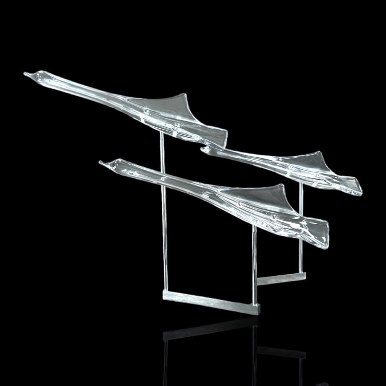 Daum French clear crystal large limited edition "Three Concordes" airplane group sculpture. Each (1 of 5)