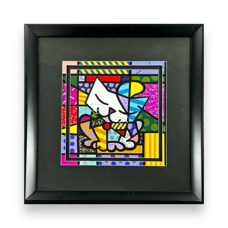 Romero Britto "A New Day" poster print mounted in a black lacquer frame with mat accent. Still in (1 of 5)