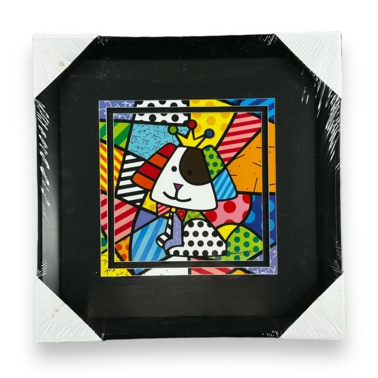 Romero Britto "Royalty" poster print mounted in a black lacquer frame with mat accent. Still in (1 of 5)