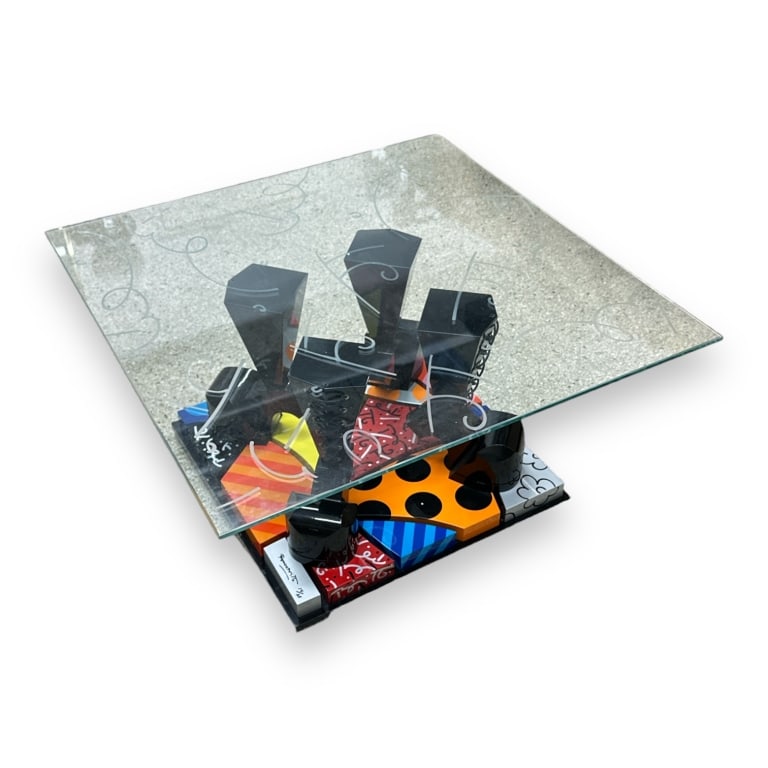 Romero Britto (BRAZILIAN / UNITED STATES / FLORIDA, Born 1963) pop art glass top coffee table having (1 of 6)