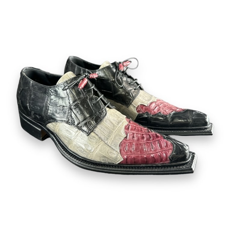 Men's designer Mauri Italy genuine croco leather loafer shoes in purple, gray and black tones. Size (1 of 4)