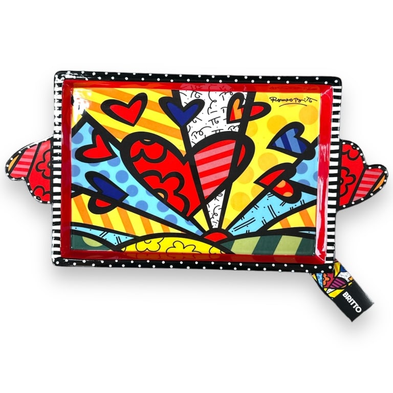 Romero Britto ceramic Love Hearts serving platter by Giftcraft style number 339018. Includes (1 of 4)