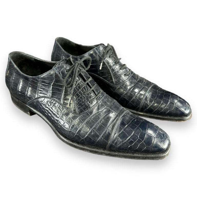 A pair of men's Coricci designer signed navy blue leather reptile shoes. Size 10. Good used (1 of 4)