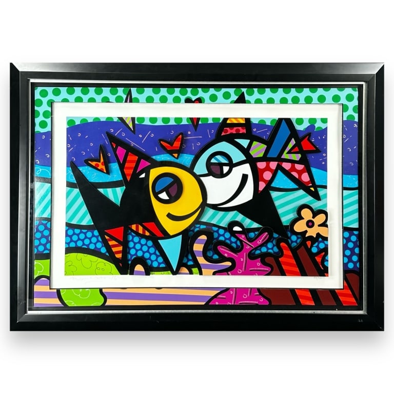 Romero Britto (BRAZILIAN / UNITED STATES / FLORIDA, Born 1963) cubist pop-art mixed media three (1 of 6)