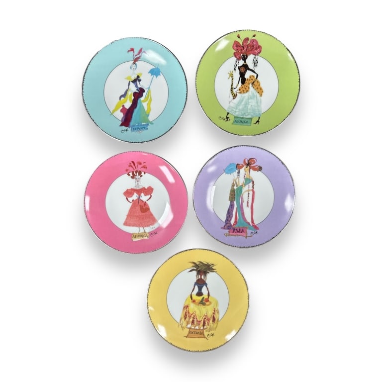 Christian LaCroix porcelain "Five Contients" porcelain plate set. Includes original fitted (1 of 5)