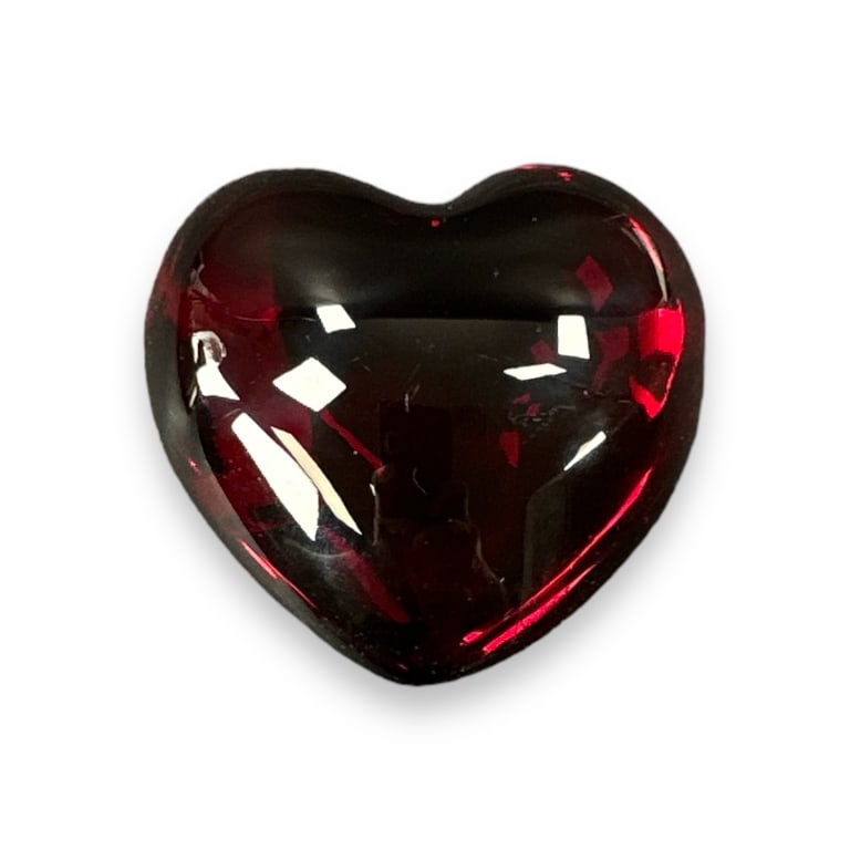 Baccarat France figural ruby glass heart sculpture. Round acid hallmark on side. Measures approx. 3": Baccarat France figural ruby glass heart sculpture. Round acid hallmark on side. Measures approx. 3" length x 3" width x 1 1/2" depth. Appears in overall good condition. JD/B13/CB:B