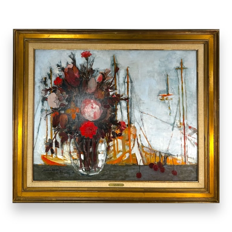 Michel Henry (FRENCH, 1928 - 2016) oil painting on masonite board depicting a still life scene with (1 of 5)