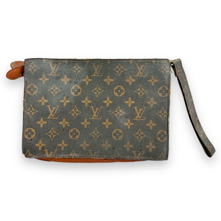 Vintage women's designer Louis Vuitton brown leather classic jacquard monogram clutch purse bag with (1 of 3)