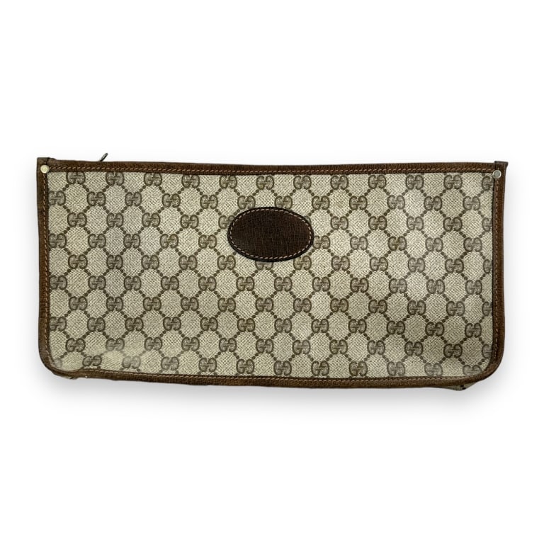 Vintage designer Gucci classic brown leather jacquard monogram long clutch purse bag. Measures (1 of 3)