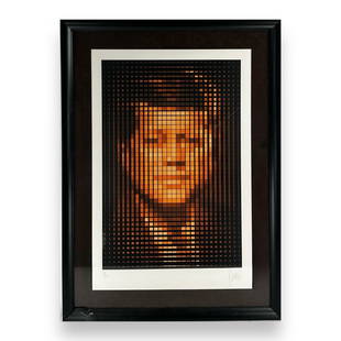 Yvaral / Jean-Pierre Vasarely (FRENCH, 1934 - 2002) limited edition serigraph depicting the portrait: Yvaral / Jean-Pierre Vasarely (FRENCH, 1934 - 2002) limited edition serigraph depicting the portrait of John F. Kennedy in a pixelated design. Hand pencil signed to lower right and numbered 21/200 to