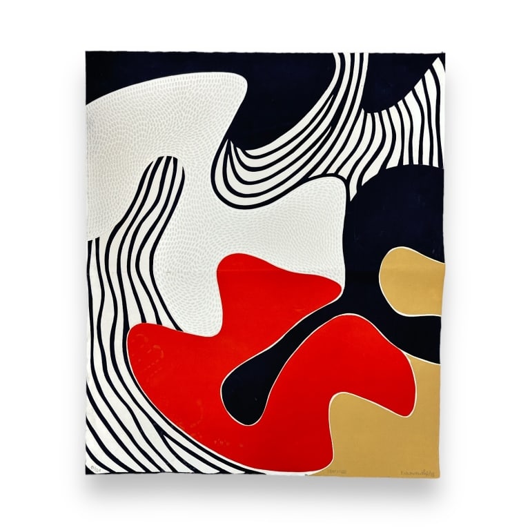 Barbara Kwasniewska (POLISH / FRANCE, Born 1931) large embossed color lithograph with abstract (1 of 3)