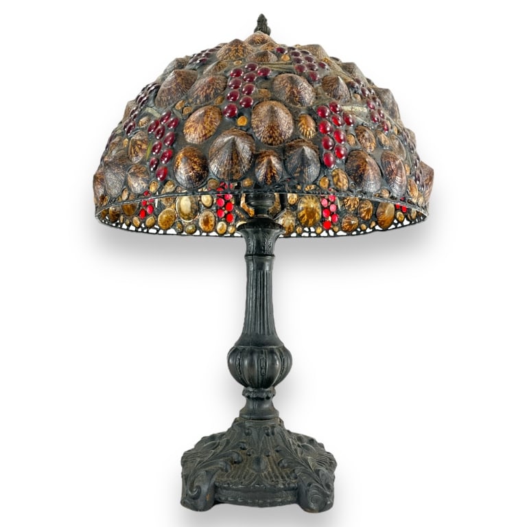 Vintage Art Nouveau metal lamp with a scrolled design. No apparent hallmarks. Measures approx. 21: Vintage Art Nouveau metal lamp with a scrolled design. No apparent hallmarks. Measures approx. 21 1/4" height. Some surface rust. Otherwise, appears in overall good condition. JD/B15/SH:15A