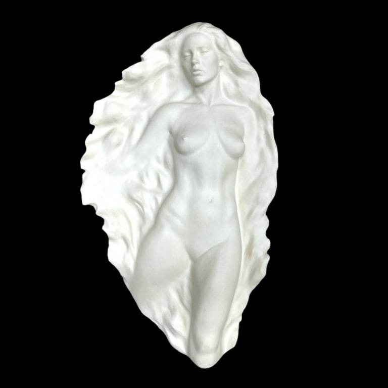 Frederick Elliott Hart (AMERICAN / WASHINGTON D.C. / VIRGINIA, 1943 - 1999) white resin wall plaque: Frederick Elliott Hart (AMERICAN / WASHINGTON D.C. / VIRGINIA, 1943 - 1999) white resin wall plaque depicting a nude female titled "Shadow Song". Incised signature, date of 1981 and limited edition nu