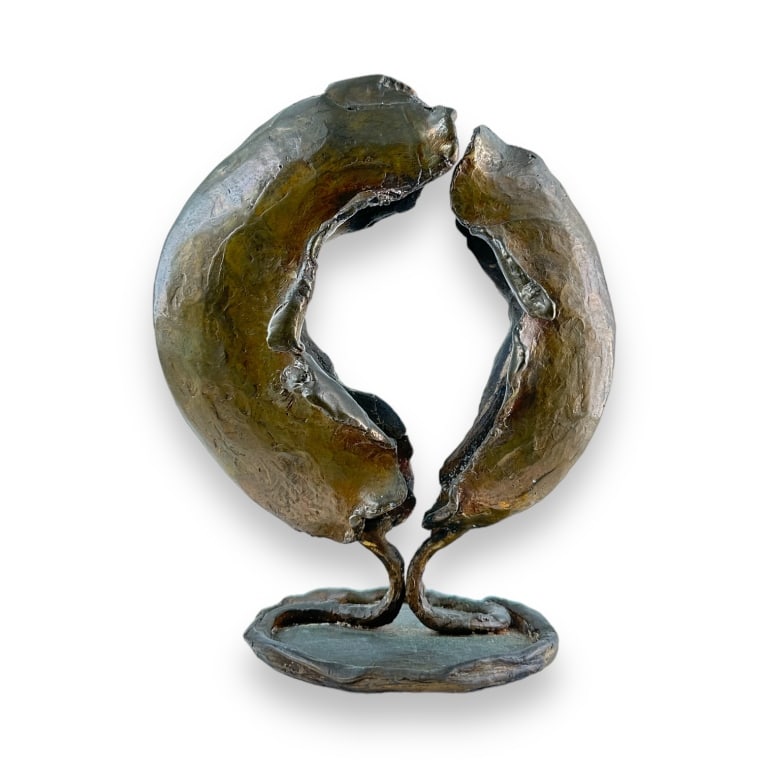 A Brutalis design brass table sculpture signed Trudy Limd to bottom. Signed to underside of base and (1 of 3)