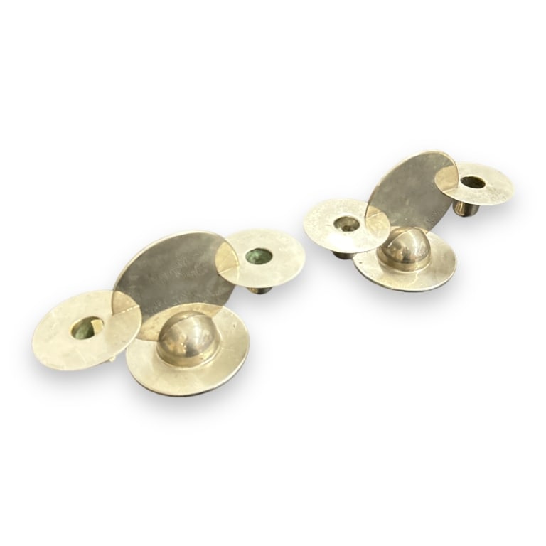 A pair of Chase USA silver plate double candle stick holders having a mid century modern design with (1 of 2)