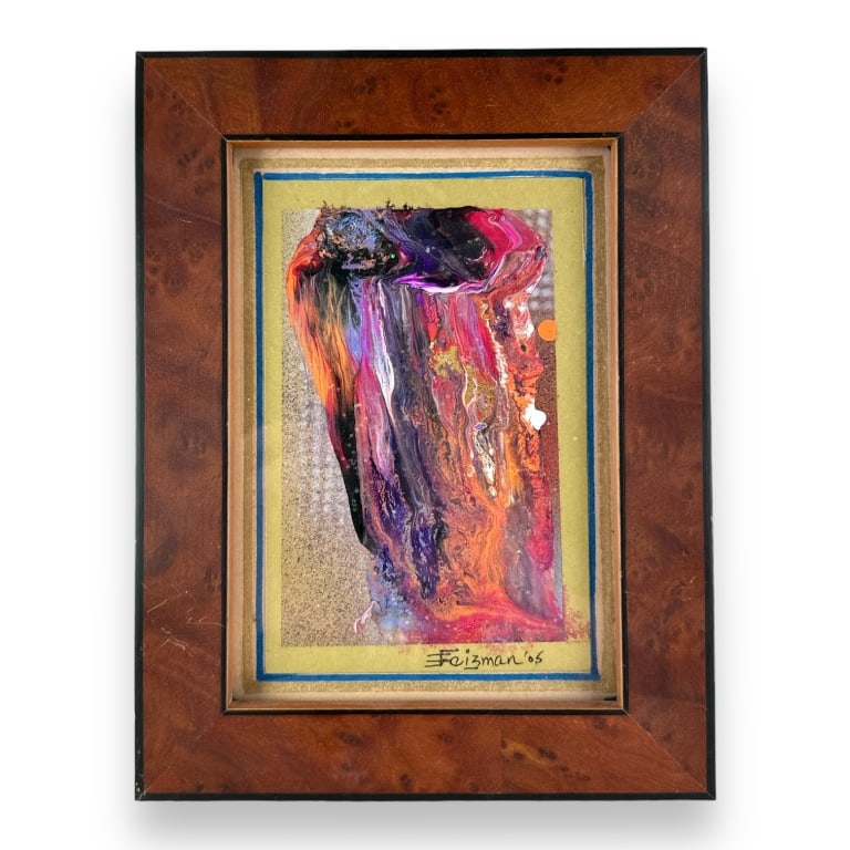 William Leizman (AMERICAN, 1926 - 2011) mixed media oil painting with glitter having an abstract (1 of 3)