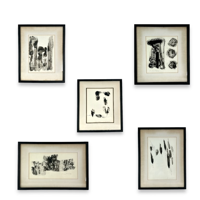 A collection of five abstract Sumi ink drawings on paper by Caoru Ishibara (JAPANESE, 20th Century). (1 of 9)