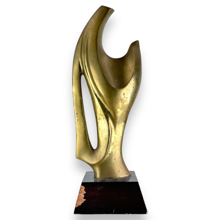 Attributed to Alain Chervet (FINNISH, Born 1944) modernist gilt brass sculpture having an abstract (1 of 4)