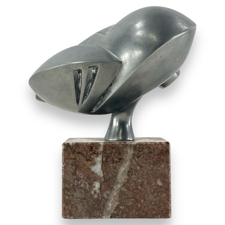 A 20th century American School abstract sculpture crafted of pewter?. Signed what appears to be an (1 of 3)