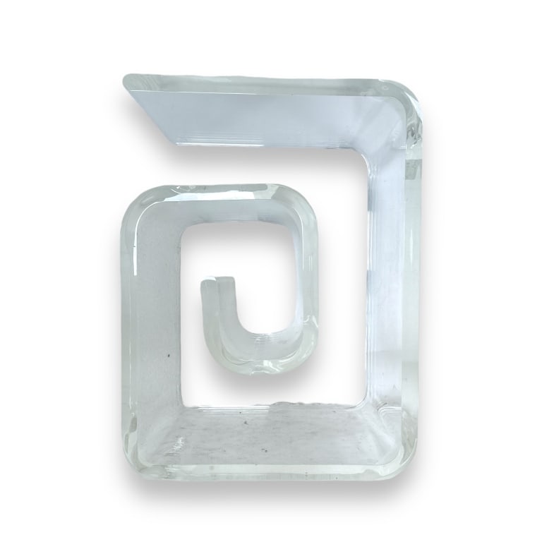 A vintage modernist clear acrylic lucite? key meander side table. Measures approx. 23" height x 16" (1 of 2)