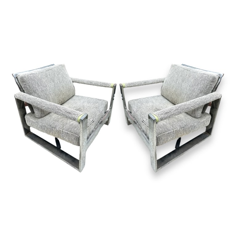 A pair of Milo Baughman for Thayer Coggin chrome metal frame chairs. Measures approx. 29" height x (1 of 4)