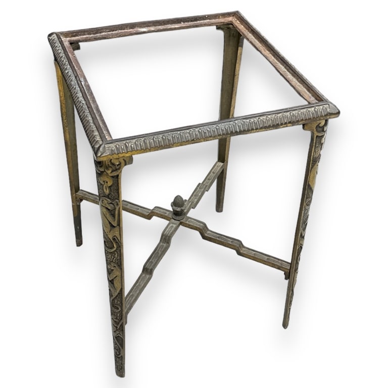 Vintage Verre Eglomise metal frame square side table. Measures approx. 19" height x 14" width x 14" (1 of 3)