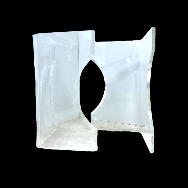 A vintage modernist clear acrylic table bases with V form. Each measures approx. 29" height x 23" (1 of 2)