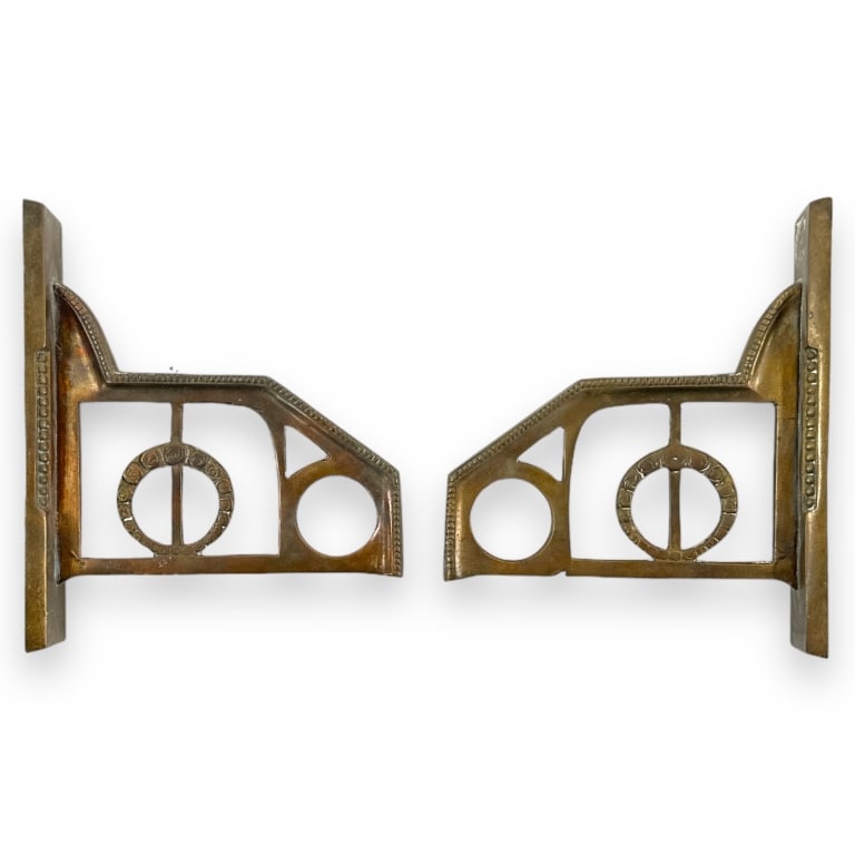 A pair of Art Deco gilt metal wall shelf brackets having a wreath and beaded design. No apparent (1 of 2)